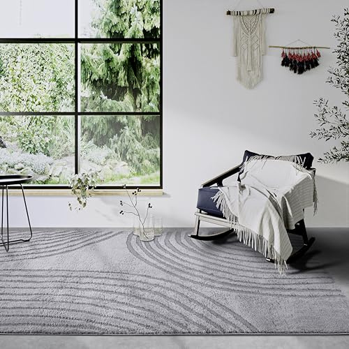Elle Decoration Hochflor Teppich Pigment – Moderner Wohnzimmerteppich, Langflor Shaggy, Modernes Muster, Flauschig Weich Boho für Wohnzimmer, Schlafzimmer – Hellgrau, 80x120cm