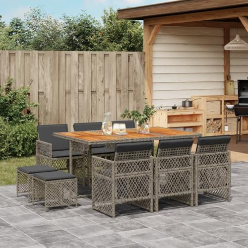 Homgoday 11-TLG. Garten-Essgruppe mit Kissen Gartenmöbel Set Balkonmöbel Sitzgruppe, Gartenstuhl Gartentisch Terrassenmöbel Stühle mit Tisch, Gartengarnitur Grau Poly Rattan