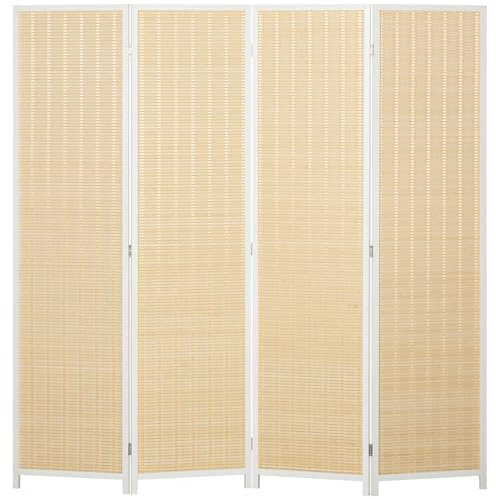 HOMCOM Innen-Holzparavent 4 Paneele 180x180cm Naturweiß | Klappbarer Raumteiler, Trennwand, für Wohnzimmer, Schlafzimmer, Zuhause