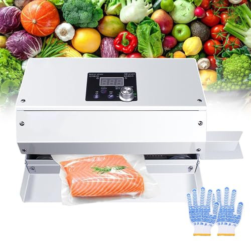 forplubossmmp Vacuum Sealer Food Vacuum Sealing Machine with 6m/min Adjustable Speed/Auto Continuous Band Vacuum Sealer for Preserving Meat, Fish, Fruits, and Vegetables (with 12 Pcs Gloves)