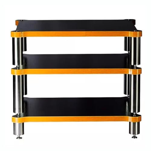 Easnuroz 3-stöckiges HiFi Rack AV Regal Plattenspieler Ständer Geräteschrank HiFi Massivholz Audio Rack HiFi Rack Medienregal for Verstärker/Turntable/Skybox/Drucker(Schwarz,60 * 60 * 48cm)