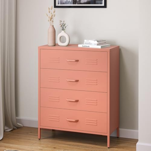 skølm Atria Kommode 100x80x40 cm, mit 4 Schubladen, Terrakotta, Metall | Sideboard, Metallschrank, Mehrzweckschrank stabil, Aufbewahrungsschrank/Flurschrank/Schubladenschrank/Industrial Highboard