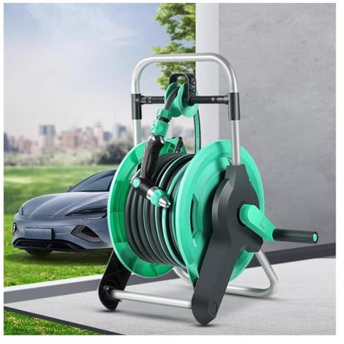 Gartenschlauchwagen, tragbare Schlauchtrommel, Aufbewahrung, Outdoor-Autoreinigung, Baden, Haustiergriff, Wasserrohr-Halterungswagen (grün, 30 m)