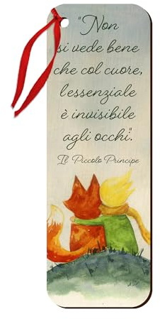 Fratelli Bonella | Religiöses Lesezeichen mit dem kleinen Prinzen und seiner Freundin Fuchs aus Holzfasern, auch als Verschluss mit roter Kordel verwendet | Made in Italy