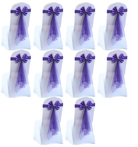 Elegante Stuhlhussen mit Schleife, dehnbar, geeignet für Hochzeiten und Veranstaltungen, verbessern die Ästhetik leicht (lila)