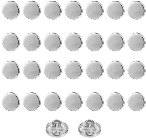 QUARKZMAN 30 stycken platta metallknoppar set, 10 mm glänsande yta runda öglor, pysselknappar, ersättningsknappar för gör-det-själv män kvinnor kostym ullrock skjorta byxor, silverton