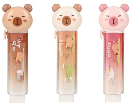 NHQZ 3 Stück Capybara Radiergummi,Kawaii Radiergummis Einziehbare,Kinder Radiergummi,Capybara Sachen,Radiergummi Tiere,Capybara Schulsachen,für Schulen und Büros Malerei Radiergummi