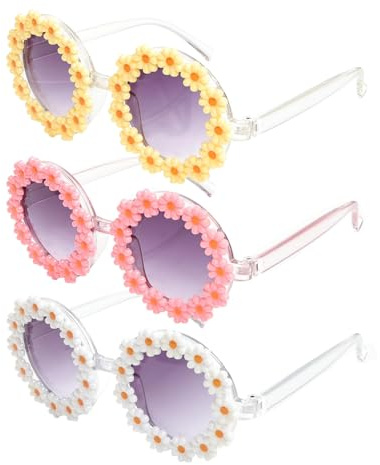 YEAMLTE Occhiali da Sole Bambino, 3 PCS Occhiali Sole Bambina, Occhiali da Soles Fiori, Protezione UV400, per Bambine, Bambini, Attività Estive, Giochi in Spiaggia, Feste di Compleanno