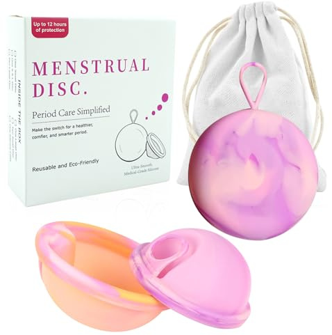 KBIBCK Lot de disques menstruels avec 2 disques menstruels de taille S + L et poches de rangement, coupe menstruelle réutilisable en silicone pour femmes actives, sport, natation (S+L)