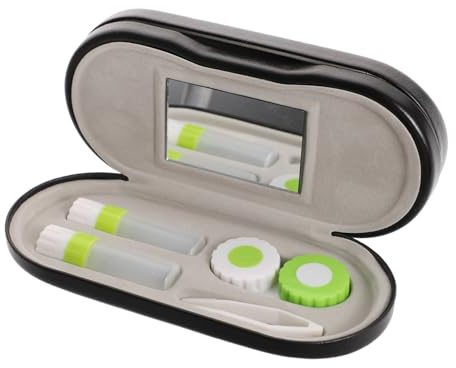 KAILIKETIY 2 in 1 Portable Double Glasses Case and Lens Holder with Mirror and Tweezer for Daily Use and Travel Black