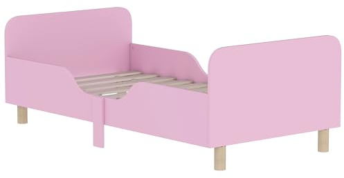 AIYAPLAY Kinderbett mit Rausfallschutz, Lattenrost, 140 x 70 cm Jugendbett mit Kopf- und Fußteil, Einzelbett aus Holz, Holzbett für Mädchen und Jungen, Rosa