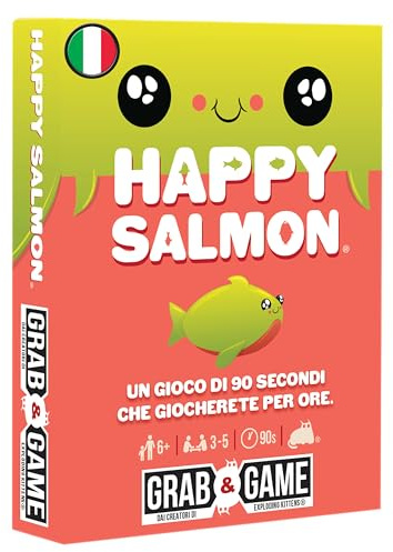 Asmodee – HAPPY SALMON GRAB & GAME – Gioco da Tavolo Divertente per Famiglie e Amici – Carte da Gioco da Viaggio – Dai Creatori di Exploding Kittens – 3-8 Giocatori – 6+ Anni – Edizione in Italiano