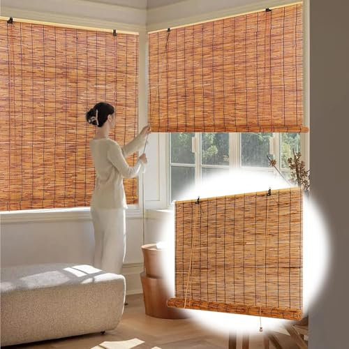 CMJYMX Tende A Rullo in bambù da Esterno 70% Oscurante Tapparella in bambù, Tende Avvolgibili in Canna Tende Romane Decorative per Veranda Protezione Solare(140x150CM/55x59IN(WxH))