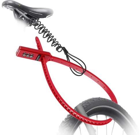 Bike Lock Motorbike, Bike Zip Tie Lock with Steel Core, Bicycle Reminder Cable Helmet Seat Anti-Theft Rope, Keyless 3 Digit Code Code (Red)