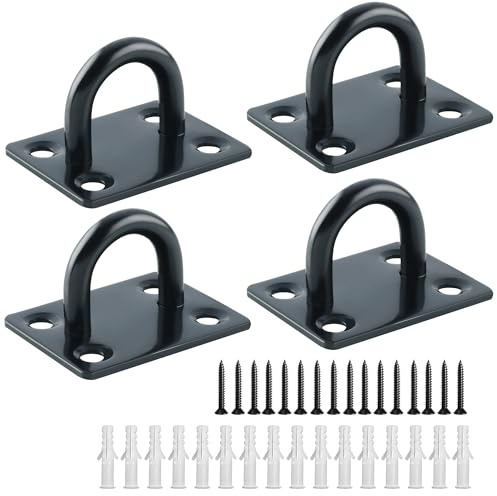 Mooche 4 ganchos de techo de acero inoxidable 304, 4,5 cm, resistentes en forma de U, para placa de mástil, para colgar con abultamiento, color negro