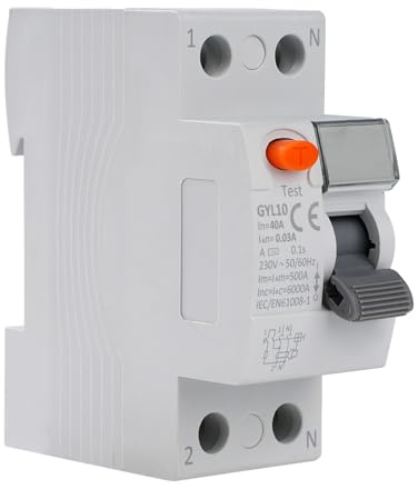 BuyWeek Disjoncteur Différentiel 40A 2P Disjoncteurs Électriques Interrupteur AC230V Differentiel 40A type A Montage DIN pour Industriel, Immeubles de Grande Hauteur, etc. (GYL10-2P-40A-0.03A)