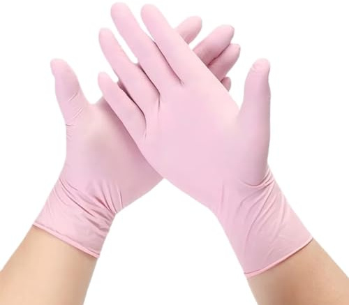 PBHOVIITG Guantes de nitrilo desechables, color rosa claro y blanco, impermeables, antiestáticos, duraderos, for cocina, 100/50/20 unidades(Pink 100PCS,L)