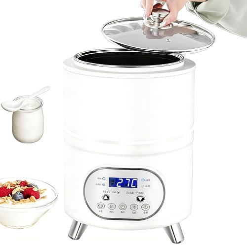 Máquina de Yogur Griega con Interior de Acero Inoxidable, Yogurtera con Temporizador y Pantalla LCD, Ideal para Yogur Fresco Casero en Hogares y Pequeños Negocios White-8L