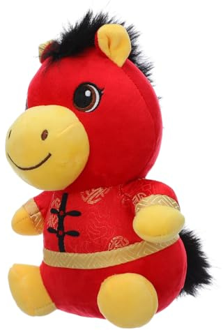 LRXIYODE Peluche Cheval du Zodiaque Chinois Mascotte Douce Rouge pour DéCoration Maison Bureau Cadeau Souvenir Nouvel an Chinois 2026