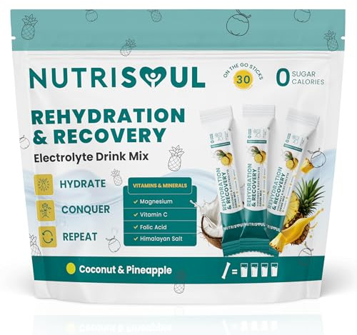 Rapid Rehydration Electrolyte Powder | Pineapple & Coconut Flavour | 30 Sachets | Vitamins C, B1, B3, B5, B9, B12, Magnesium & Himalayn Salt | Zero Sugar | Electrolytes Hydration Drink Mix