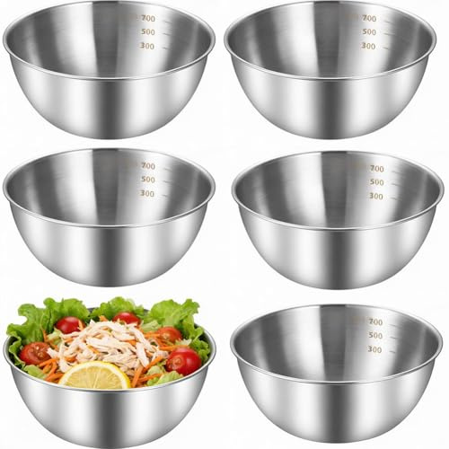 JJZENKD Juego de 6 cuencos de acero inoxidable, diámetro de 17 cm, juego de cuencos de acero inoxidable, ensaladera, apilables, juego de cuencos de metal, aptos para lavavajillas, para servir, cuencos