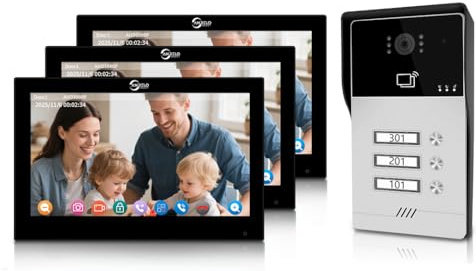 ANJIELO SMART Wire Video Door Intercom System Apartment HD 1080P Doorbell with 2/3/4 Unit,7-Inch WiFi Monitor,Wired Bell with Camera and Intercom,Easy Installation,Video Speech (bell+3 black monitor)