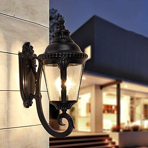 TTDGYYXW Vägglampor Lampetter Vägglampa IP54 Vattentätt glas Utomhus vägglampa Svart trädgård Uppåtriktad vägg Lyktlampa Gemenskap staket väggspottar (höjd: 46cm)