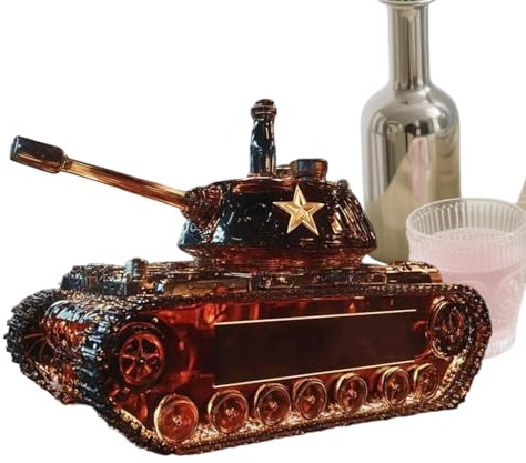 Botellas de vidrio de whisky – 350 ml con diseño de tanque, decantador de vehículo blindado, recipiente de licores de base pesada, cristalería decorativa para reuniones familiares, de Navidad