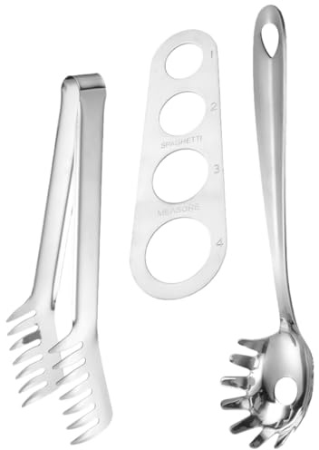 Homoyoyo Règle de Mesure pour Spaghetti en Acier Inoxydable 3 Pièces Pince et Cuillère à Pâtes Portables Ustensiles Cuisine Précis pour Dosage et Service de Nouilles, Accessoires la