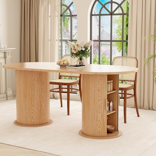 Wumagin Esstisch Oval 180x90cm mit Stauraum, MDF Holzoptik Esszimmertisch, Dining Table mit Ablagefläche für 6-8 Personen Küche, Stabiler Küchentisch für Esszimmer, Konferenzraum
