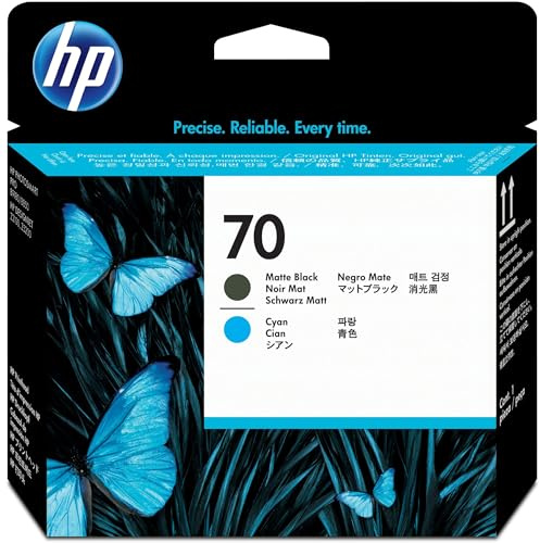 HP 70 C9404A, Testina di Stampa Originale 100 Pagine, Compatibile con Stampanti DesignJet Z2100, Z3100, Z3200 e Z5200, Nero Opaco e Ciano