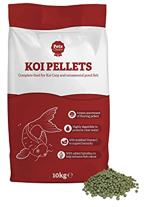 Pets Choice | Fish Food, Koi Carp Pellets | Floating, Highly Digestible & Non-Clouding | Added Spirulina to Enhance Colour (10kg)