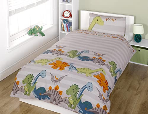 Rapport Home Bettwäsche Garnitur natur 135x200 / 50x75cm - 2 Stück - Baumwoll-Mischung - Waschbar - Dinosaurier Design - Queen - Modern - Unisex - Kindergeburtstag - 3-6 Jahre