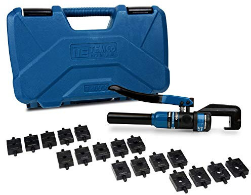 TEMCo TH0006 - Kit Pressatrice Elettrica Crimpatrice per Cavi Elettrici Idraulici con 18 Set di Matrici 12 AWG - 00 (2/0) (5 US TON)