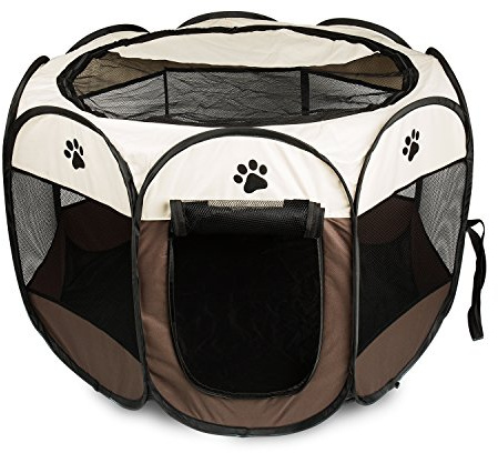 Recinto per Cani da Interno, Pieghevole Recinto per Cani Gatti Cuccioli Piccoli Animali, Gabbia per Gatti da Esterno in Tessuto Oxford con Borsa per il Trasporto (Caffè, L-91 x 91 x 58 cm, 8)