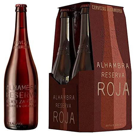 Alhambra Reserva Roja, Pack 4 Botellas x 33cl, Cerveza Alhambra Bock Tostada, Sabor Intenso y 7.2% Alcohol