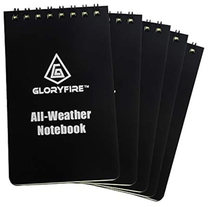 GLORYFIRE Waterproof Notebook All Weather Shower Pocket Tactical Notepad with Cover Steno Pad Memo Book (5pcs)