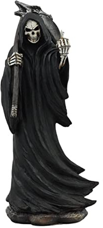Ebros The Night Watchman Grim Reaper with Scythe Flipping Off Middle Finger Statue 8.25 Tall Gothic Skeleton Caped Assassin Figurine