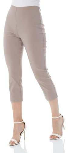 Roman Originals Cropped Trousers for Women UK Ladies Capri Leggings Summer Pants Short Crop Stretch 3/4 Length Three Quarter Pedal Pusher Clothes Elasticated Bengaline Cut Off - Taupe - Size 14