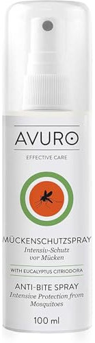 AVURO Mückenschutz Spray 100ml, langanhaltender Schutz vor Insekten, 100% pflanzlicher Wirkstoff Eucalyptus Citriodora Öl, DEET-frei