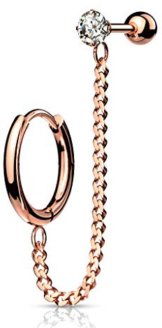 beyoutifulthings 1 Knorpel Ohr-stecker Klick-Creole Kette 4cm Zirkonia Clear 3mm Cartilage Labret Piercing-s Tragus viele Farben Edelstahl Schraub-Verschluss