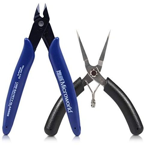 Microworld 3D Metal Model Tools, 2Pcs/Set Mini Flat Nose Plier Nipper Tool with Comfort Grip Handle, Professional for DIY 3D Metal Puzzle Model Kit Jigsaw Assembling