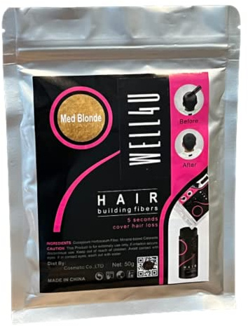 WELL4U Micro-Haarfasern, Haarfüller, Schütthaar, Streuhaar, Haarpuder, Haarpulver, Haarverdichtung, Haare aus der Dose, u.a. (50g, Med Blonde)