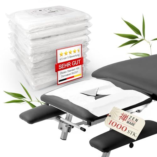 ZEN – 1000x Einweg Nasenschlitztücher für Therapieliegen mit X-Ausschnitt – Vlies Einwegauflagen für Kopfstützen bei Massageliegen & Behandlungsliegen – Hautverträgliche Gesichtsauflagen 40x31 cm