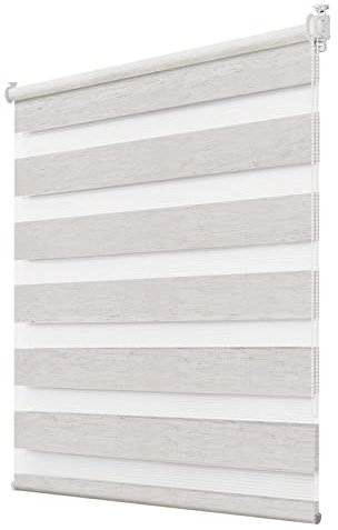 Deswell Doppelrollo Klemmfix ohne Bohren Leinen B55 x H110 cm (Stoffbreite 51cm) Rollos für Fenster ohne Bohren für Fenster mit Lichtdurchlässig & Verdunkelnd/Höhe Stufenlos Verstellbar
