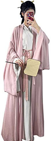 Kinesiska traditionella antika Han-dynastin hanfu kostym med bälte halloween fest lång rock outfit (23#_rosa, M)