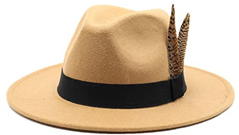 keusyoi Winter Fedoras Hut Herren Filz Klassische Jazz Hüte Schlapphut Frauen Casual Panama Cap für weiße Party Fedoras, Khaki9, 6 7/8/7 1/8