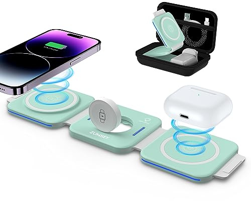 ZUMSEY 3 in 1 Wireless Charging Station for Apple, Wireless Charger for iPhone 17 Pro Max/16/15/14/13/12, Travel Wireless Charger for Apple Watch Ultra 3/11/10/9/Ultra 2/Ultra, for AirPods Pro 3/4/3/2