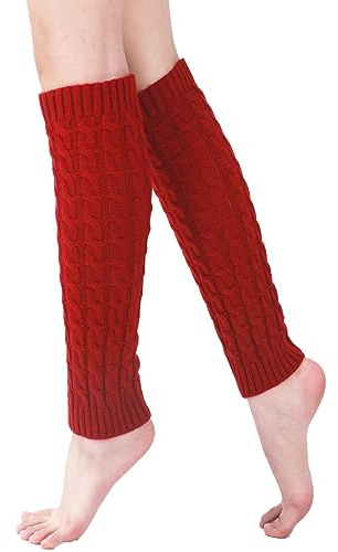 VUCDXOP dam långa benvärmare kvinnor flickor vinter virkad stickad manschett benvärmare benvärmare knästrumpor legwarmers strumpor overknees, i en storlek, röd, En Storlek
