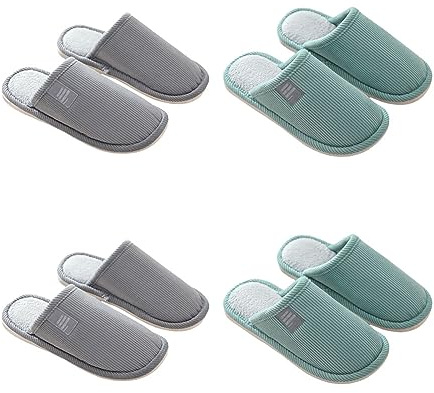 Teceyfeet Hausschuhe Gäste Slippers für Damen Herren,4 Paare Hausschuhe Set Hochwertig Gästehausschuhe Pantoffeln Warme Waschbare Gästepantoffeln